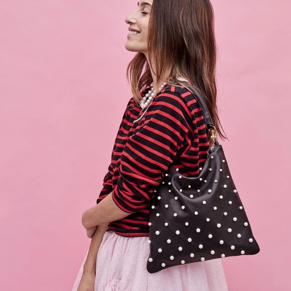 Clare V. Foldover Pearl Clutch in Black Leather NWT - Picture 3 of 12